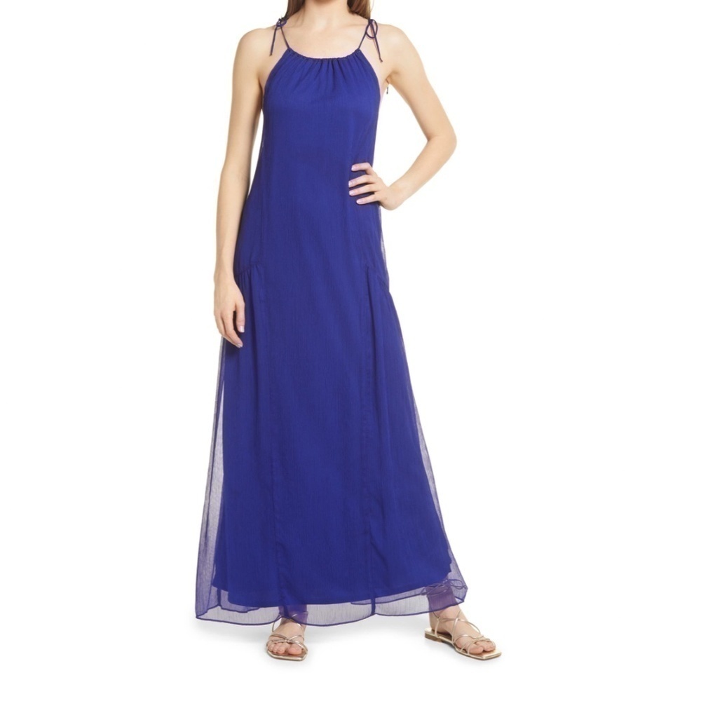 NSR Navy Blue Tallie Chiffon Sleeveless Maxi Dress